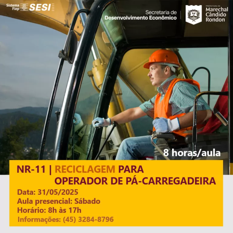 Abertas as inscrições para reciclagem do curso NR-11 para operadores de pá-carregadeiras
