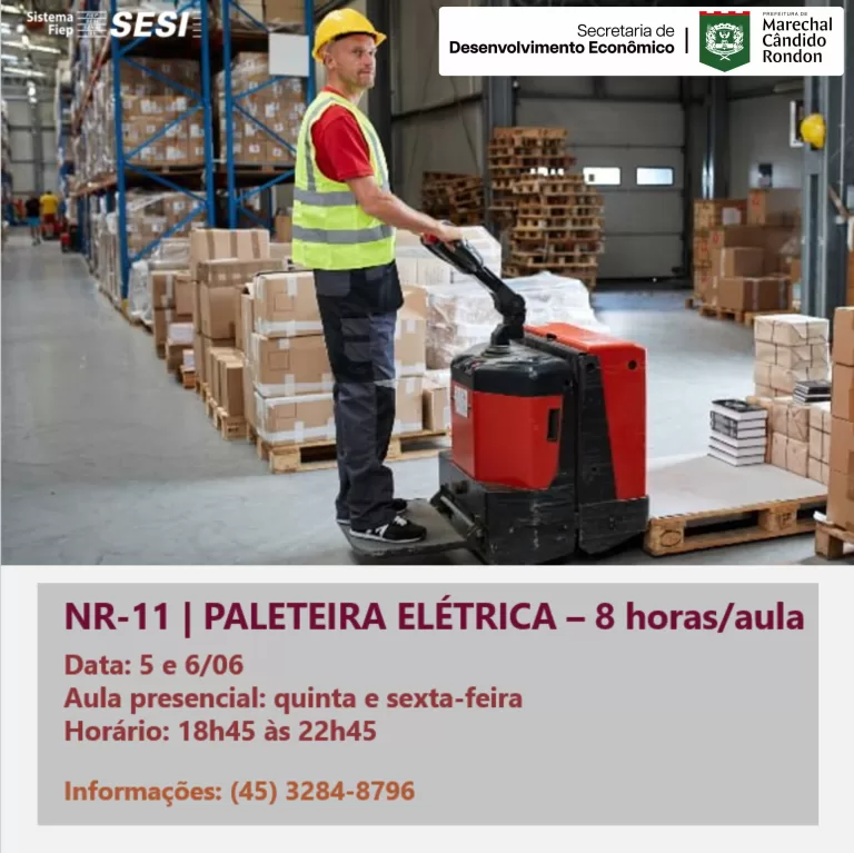 Prefeitura rondonense oferece cursos NR-11 para operadores de empilhadeira e de paleteira elétrica