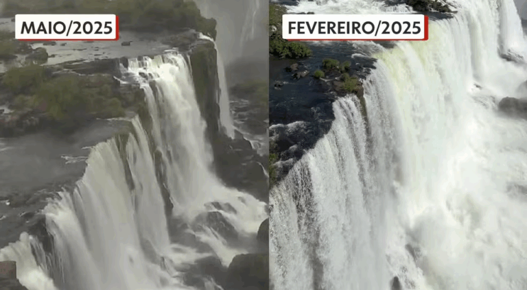 Volume de água das Cataratas do Iguaçu está três vezes menor que o normal durante estiagem no Paraná