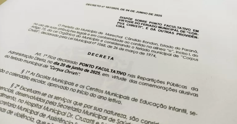 Sexta-feira será ponto facultativo em virtude do feriado de Corpus Christi em Marechal Rondon