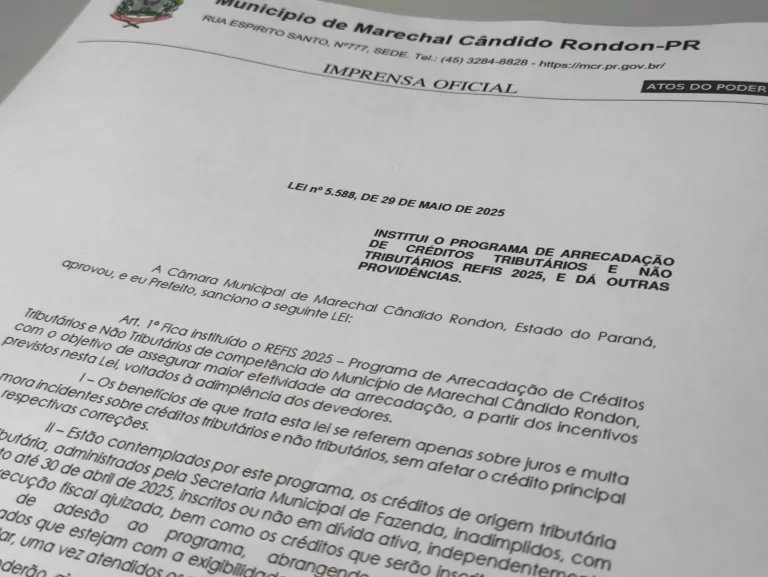 Refis 2025 terá início na segunda-feira em Marechal Rondon