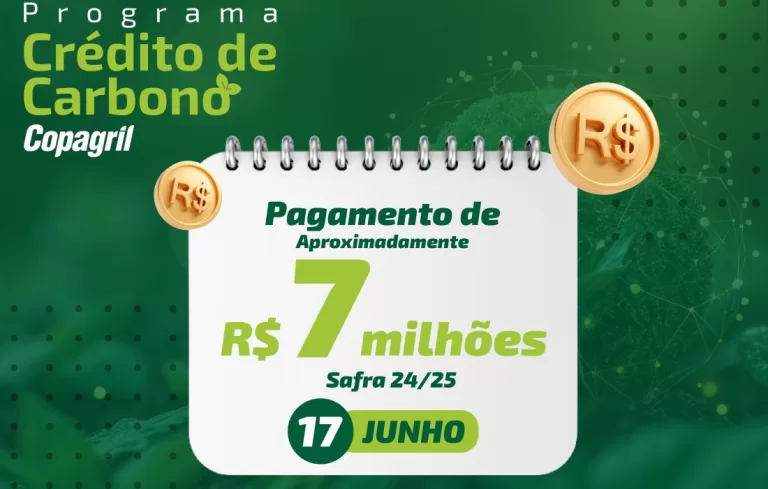 Produtores da Copagril vão receber R$ 7 milhões em bônus referente a crédito de carbono