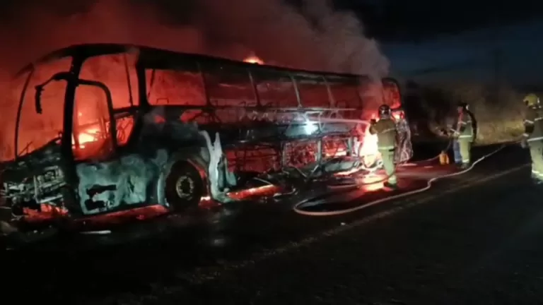 Fogo destrói ônibus na PR-182 em Toledo