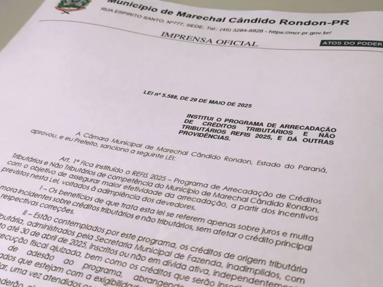 Última semana para aderir ao Refis 2025 em Marechal Rondon