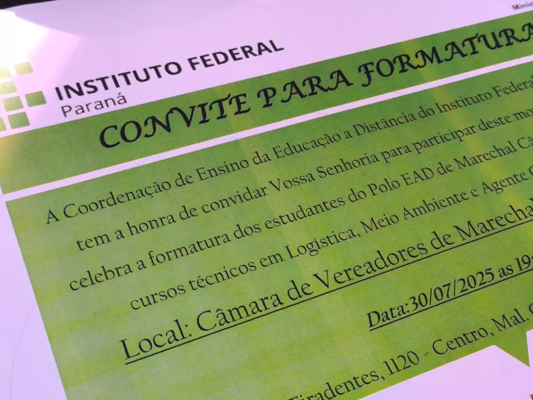 Polo de Educação a Distância do IFPR de Marechal Rondon realiza formatura de cursos técnicos nesta quarta-feira