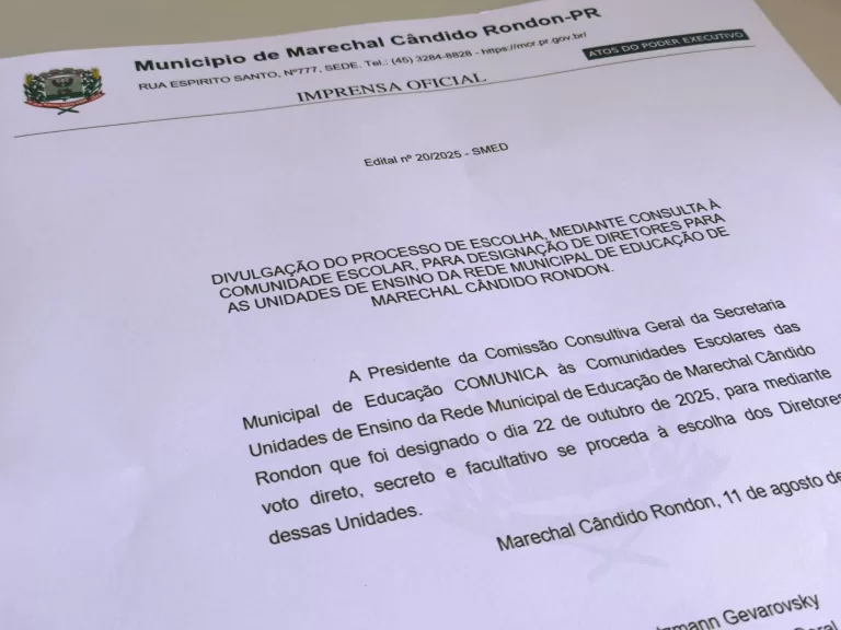 Consulta à comunidade escolar para a escolha de diretores das escolas municipais será em outubro em Marechal Rondon