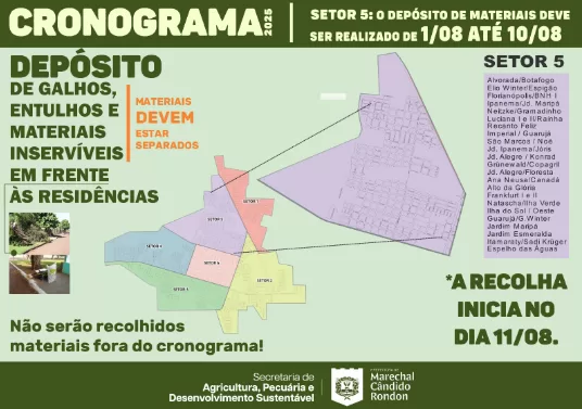 Moradores do setor 5 já podem depositar galhos, entulhos e materiais inservíveis em Marechal Rondon
