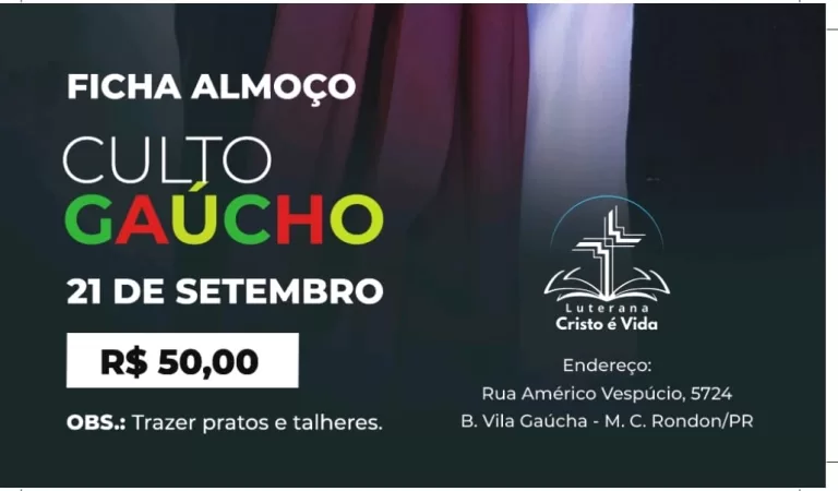 Igreja Cristo É Vida promove “Culto Gaúcho” seguido de almoço no dia 21
