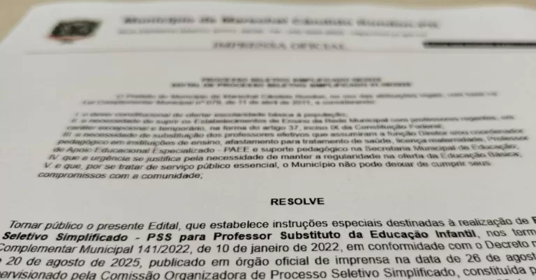 Prefeitura rondonense realiza PSS para professor de Educação Infantil