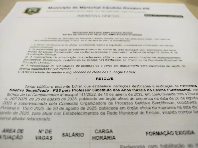 Prefeitura rondonense realiza PSS para professor do Ensino Fundamental
