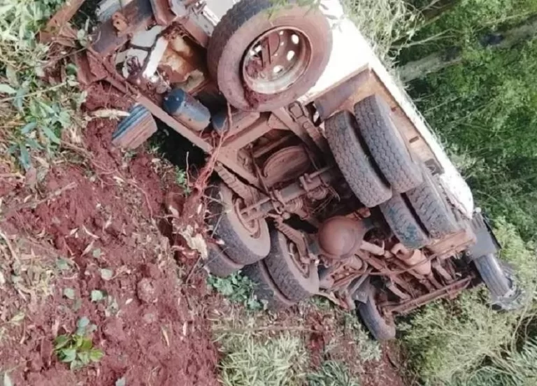 Caminhão de ração tomba na PR-364 em Palotina