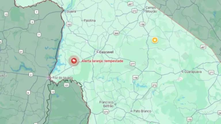 Alerta laranja: tempestade com ventos de 100 km/h pode atingir municípios do Oeste do Paraná