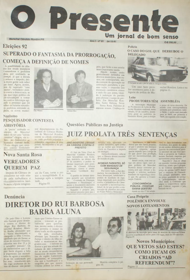 O que foi capa na 1ª edição impressa do Jornal O Presente: vamos relembrar?