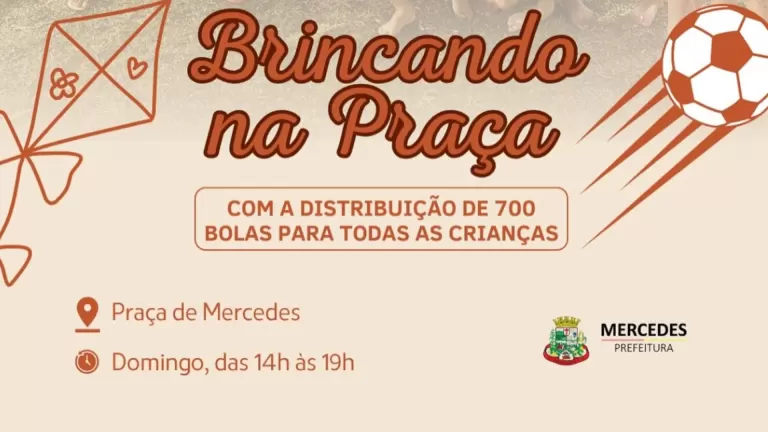 Brincando na Praça vai distribuir 700 bolas e terá mais de 20 atrações às crianças de Mercedes neste domingo