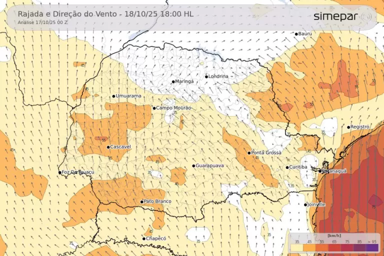 Com nova frente fria, primavera mantém alternância entre chuva, sol e ventos fortes no Paraná