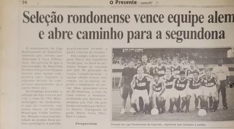 Seleção rondonense e o histórico confronto contra equipe alemã