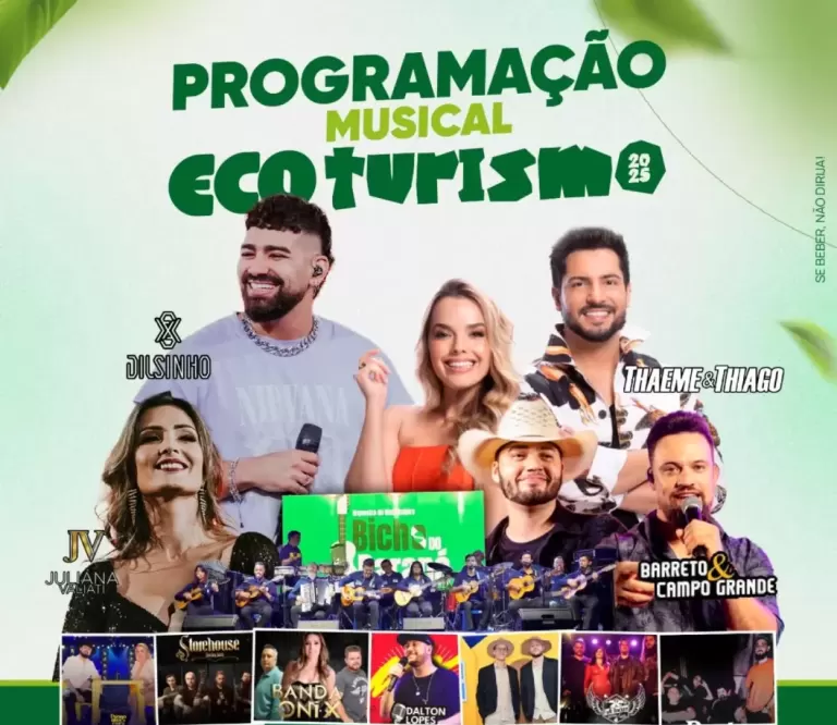 Nomes dos artistas que estarão no Ecoturismo 2025 são divulgados; entre eles Dilsinho e Thaeme e Thiago
