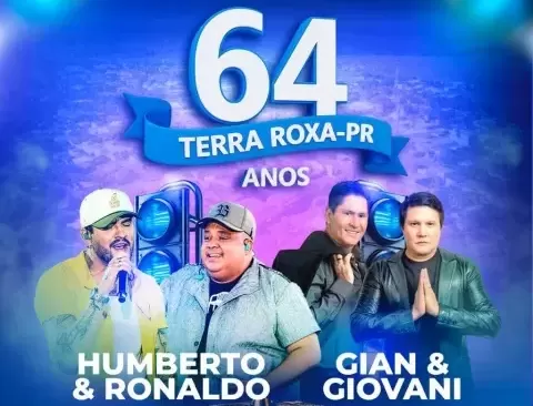 Terra Roxa celebra 64 anos com shows de Humberto & Ronaldo e Gian & Giovani