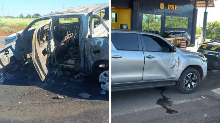 Duas Hilux são furtadas de oficina em Toledo; uma é incendiada e outra encontrada em Guaíra