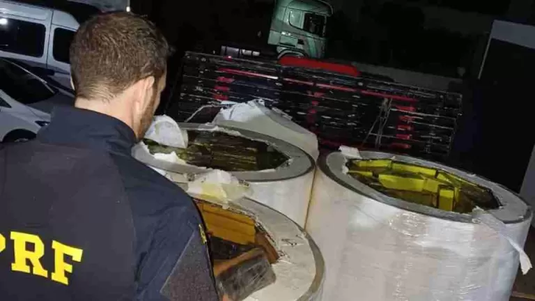 Mais de 3,3 toneladas de maconha são apreendidas em meio a bobinas de celulose no Paraná