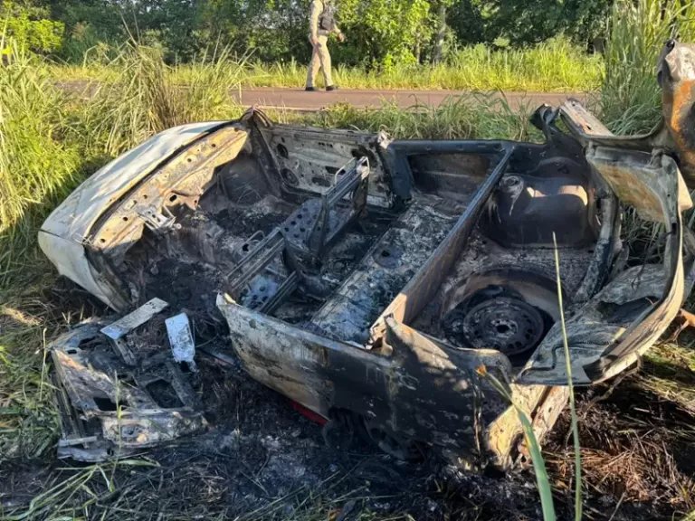 Motorista morre após carro sair da pista e pegar fogo na PR-494 em Capitão Leônidas Marques