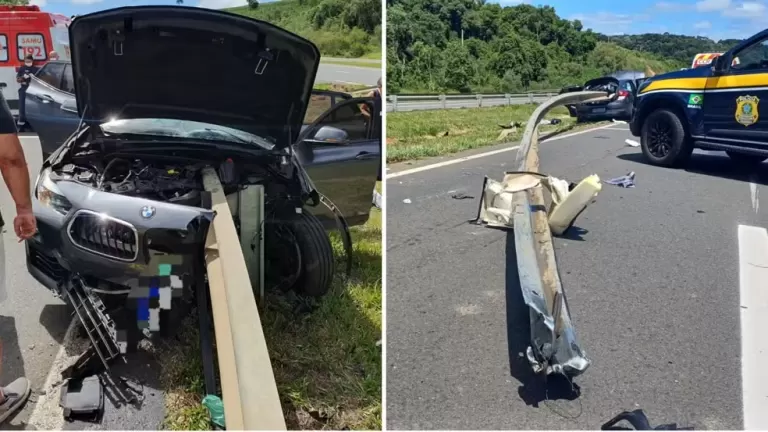 Criança morre após BMW ser atravessada por guard rail no Paraná