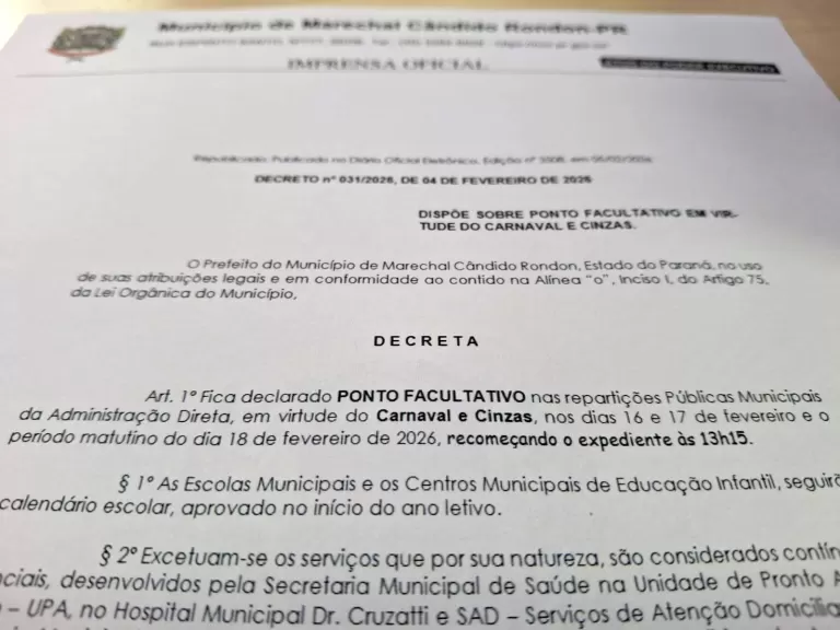 Prefeitura rondonense terá ponto facultativo nas repartições públicas em virtude do Carnaval