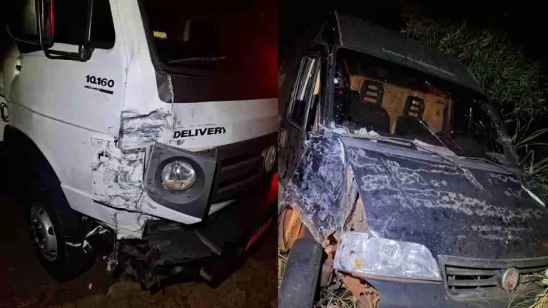 Batida entre caminhão e van deixa estragos na PR-182 em Palotina