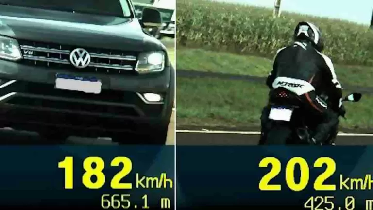 Moto é flagrada a 202 km/h e caminhonete a 182 km/h na BR-163