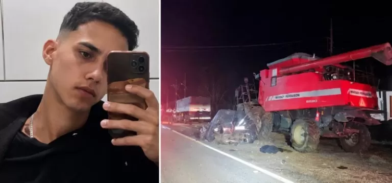 Jovem morre após colidir carro contra colheitadeira estacionada