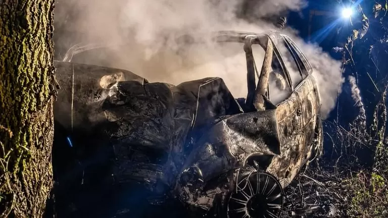 Carro pega fogo após bater em árvore e duas pessoas morrem carbonizadas