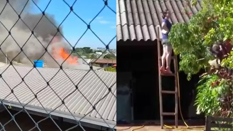 Vizinho sobe no telhado e resgata mulher durante incêndio no Oeste do Paraná: “Consegui tirar ela por cima da casa”, relata